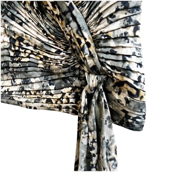 Tadashi Collection Animall Print Silk Pleated Faux Wrap Blouse Ruching Size 10 - Picture 8 of 13